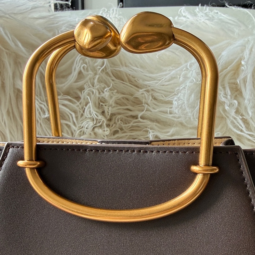 NEW, Cult Gaia Maxine Mini Top Handle Bag Luwak Brown Gold Handle, Ret. $498 - Picture 5 of 9